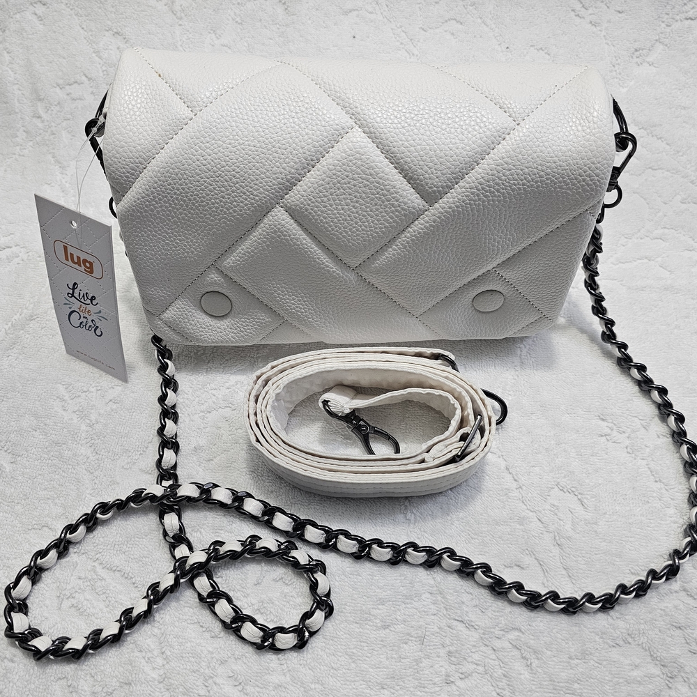 Lug White Quilted Crossbody Bag with Chain Strap